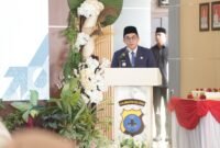 Foto sambutan Bupati Tanahbumbu Andi Rufi Latif, dalam acara syukuran hari Bhayangkara ke-79 di Mapolres Tanah Bumbu, Selasa kemarin.